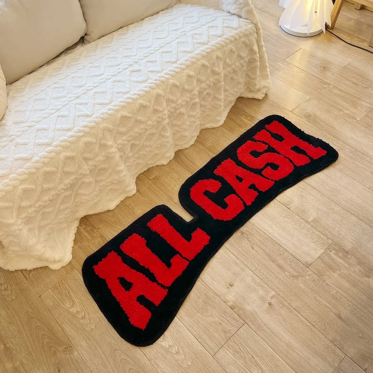 Red and Black Tufted "All Cash" Quote Rug - TheRugGuy