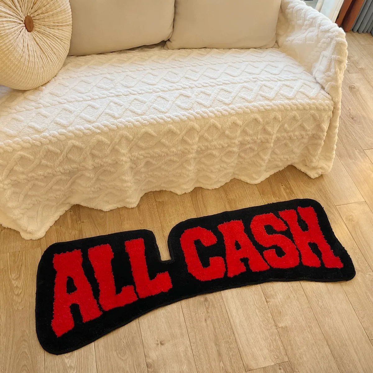 Red and Black Tufted "All Cash" Quote Rug - TheRugGuy