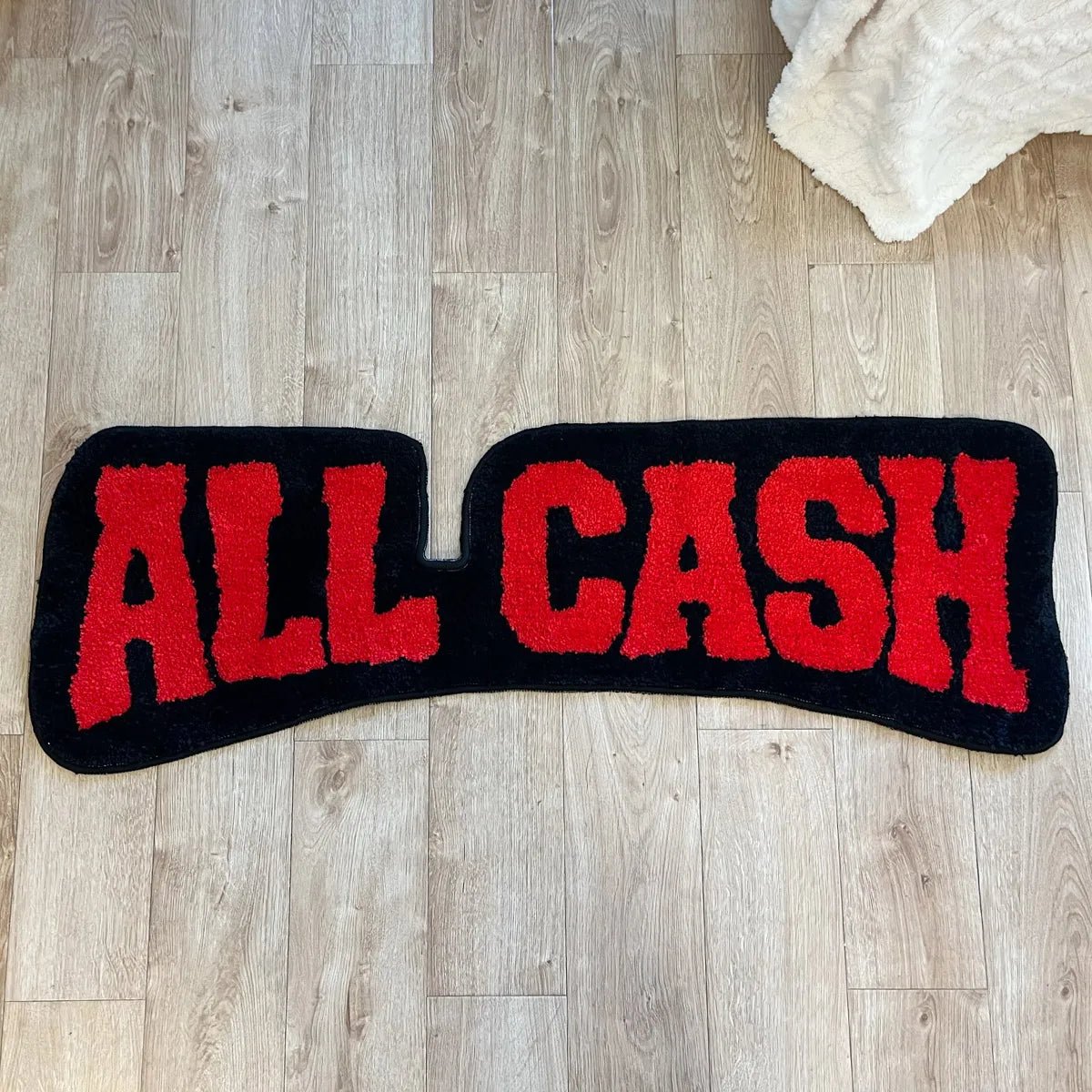 Red and Black Tufted "All Cash" Quote Rug - TheRugGuy