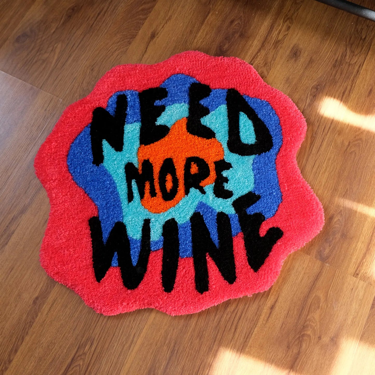 Red and Blue Tufted "Need More Wine" Quote Rug - TheRugGuy