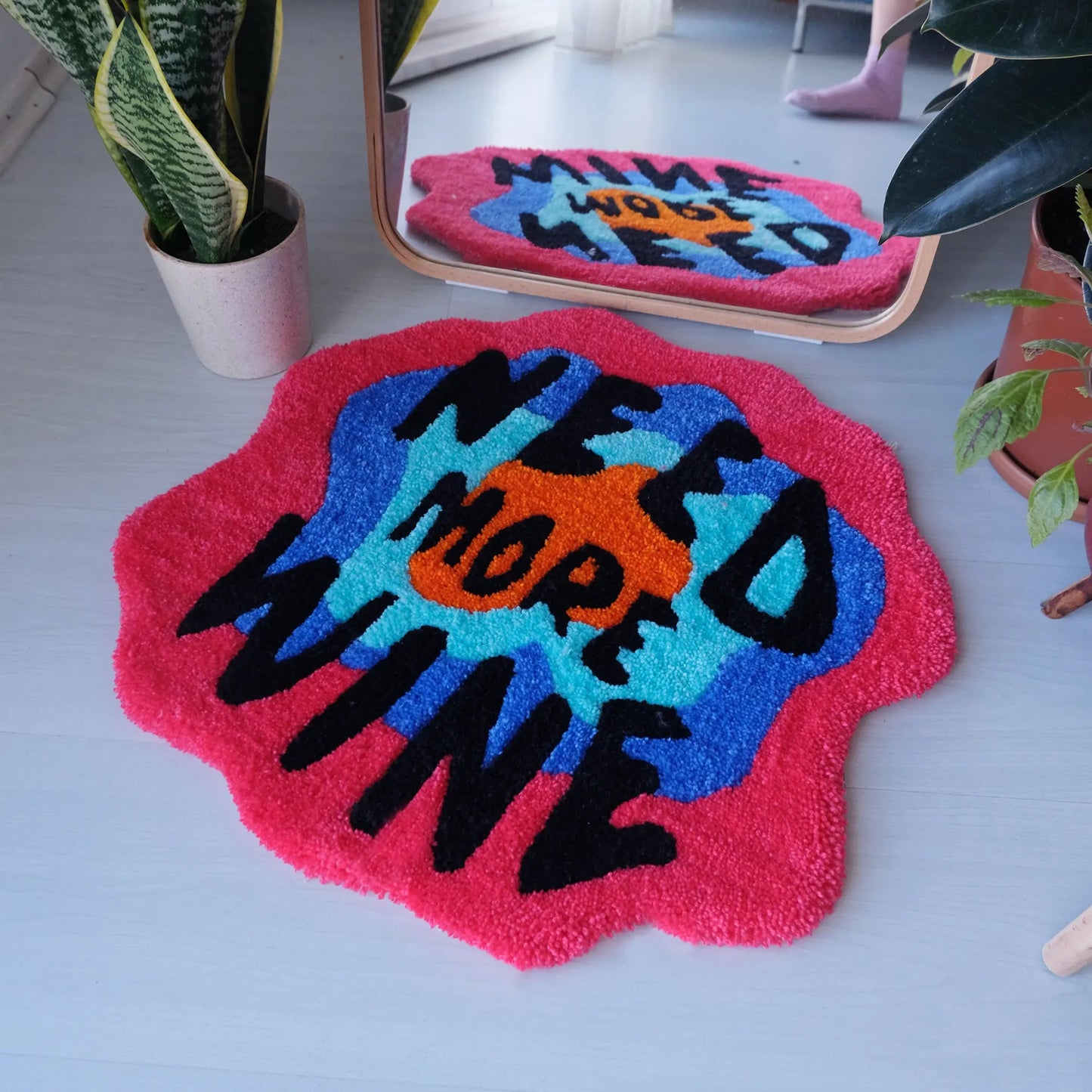 Red and Blue Tufted "Need More Wine" Quote Rug - TheRugGuy