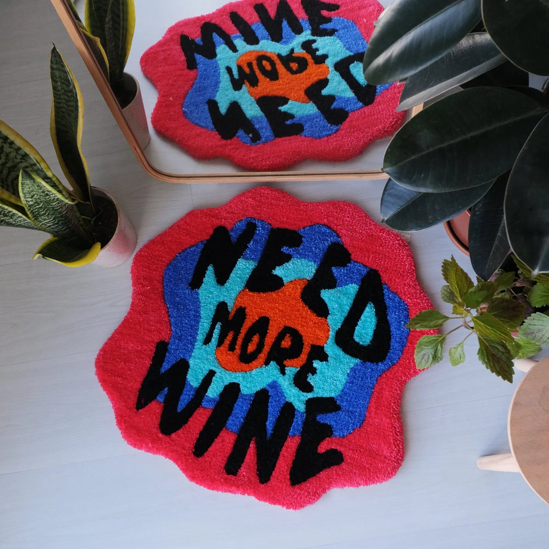 Red and Blue Tufted "Need More Wine" Quote Rug - TheRugGuy