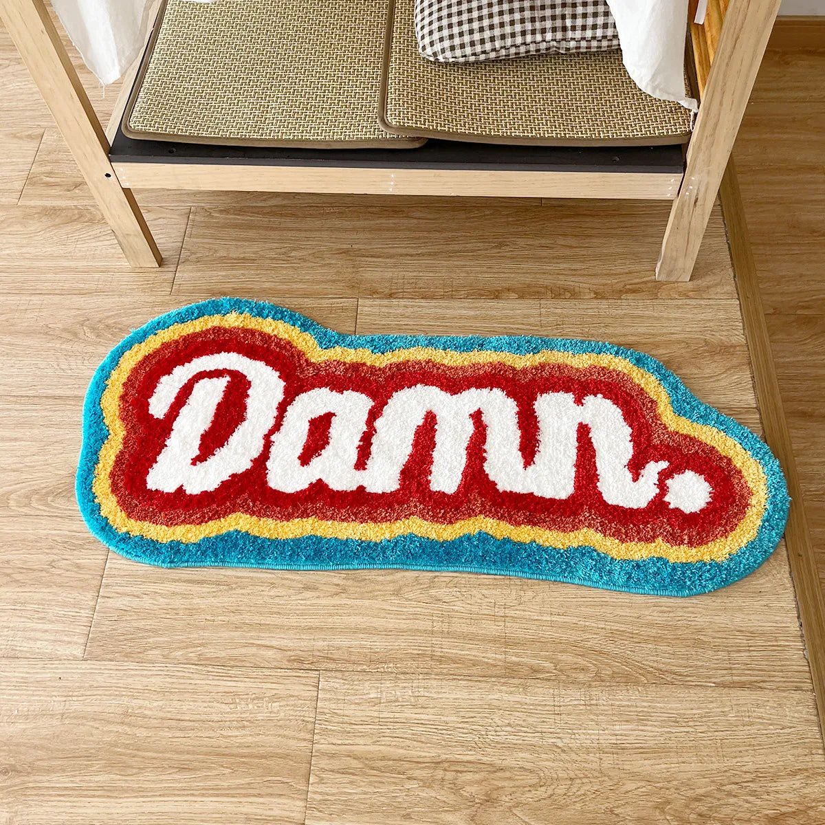 Red and White Tufted "Damm" Quote Rug - TheRugGuy