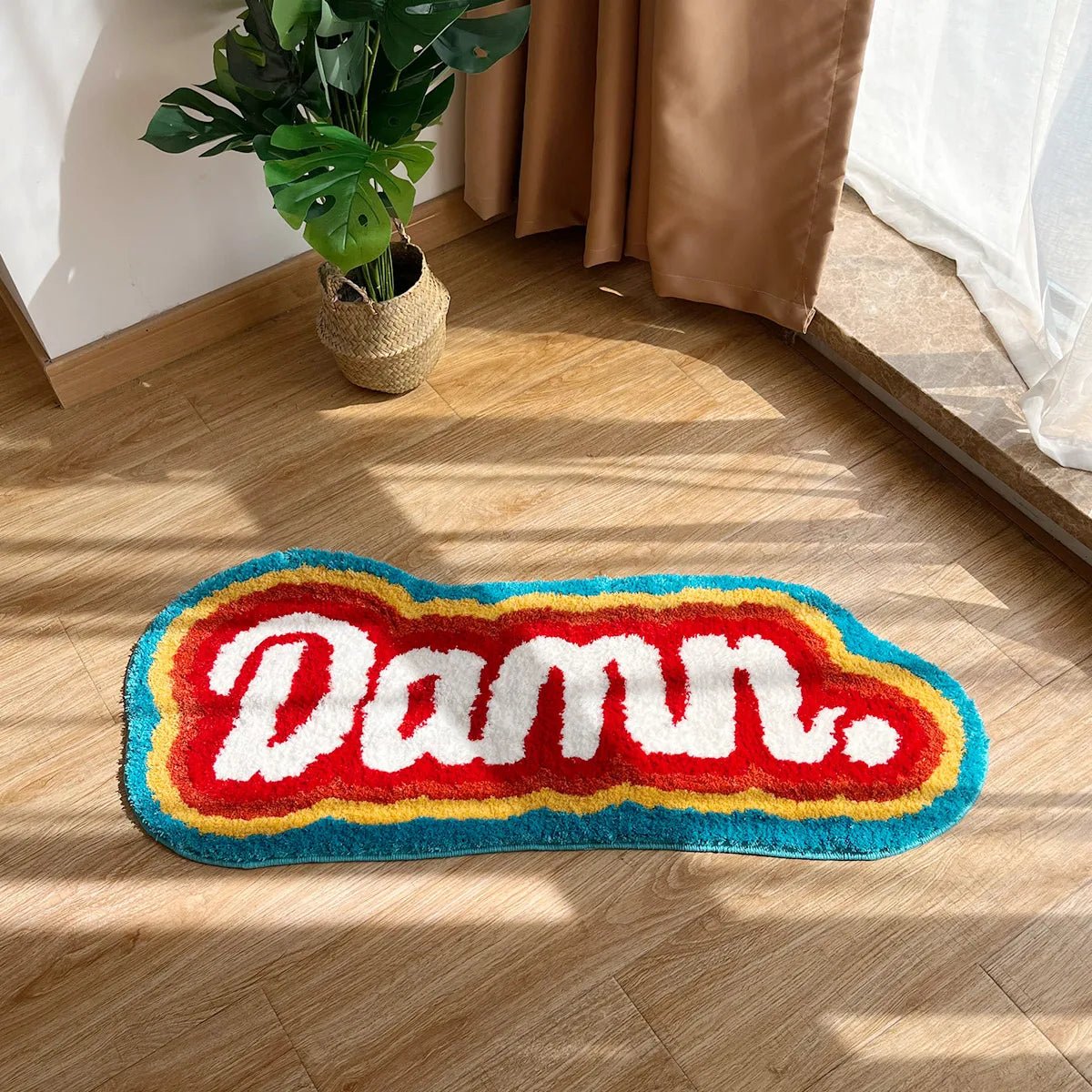 Red and White Tufted "Damm" Quote Rug - TheRugGuy