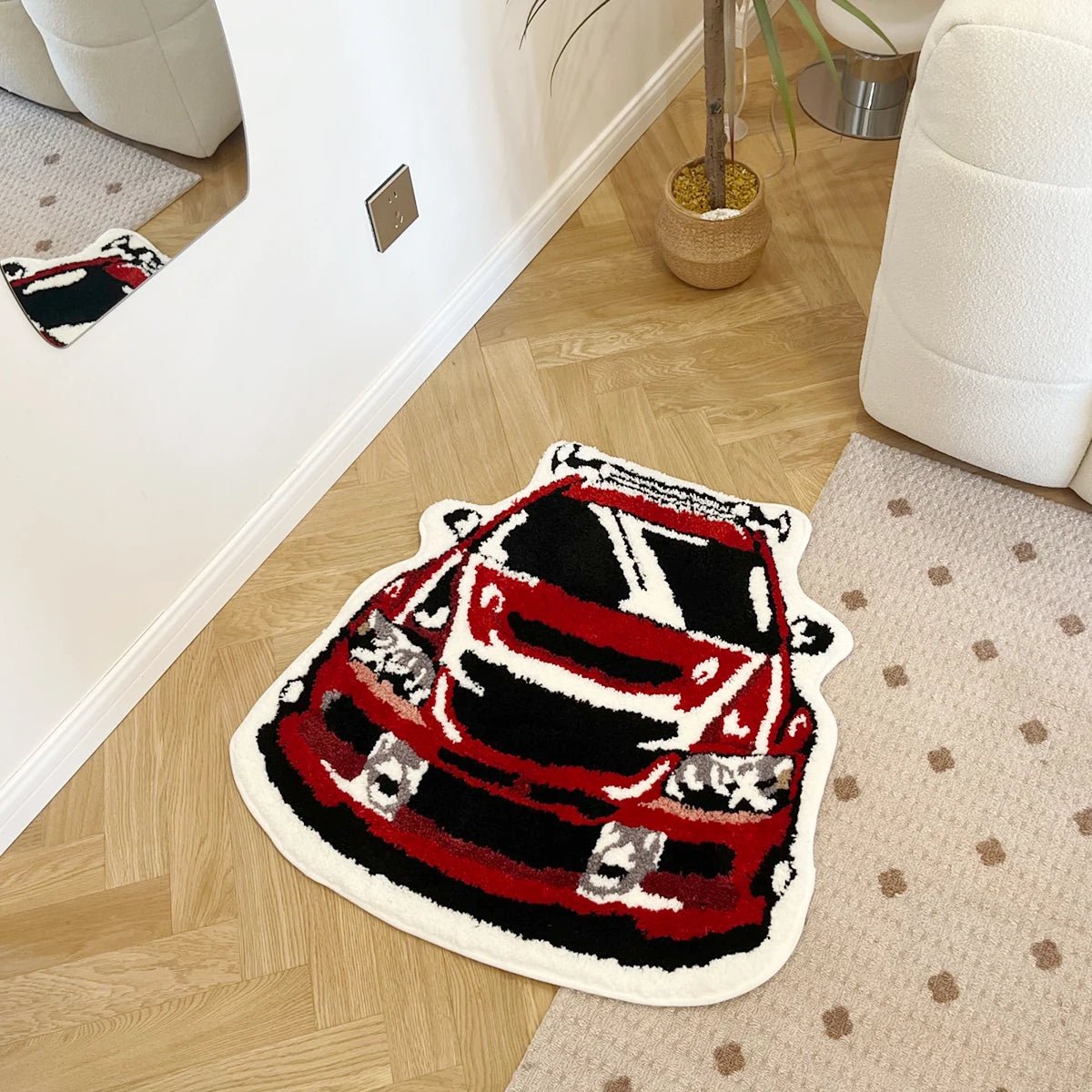 Red Tufted "Porsche 911 Car" Rug - TheRugGuy