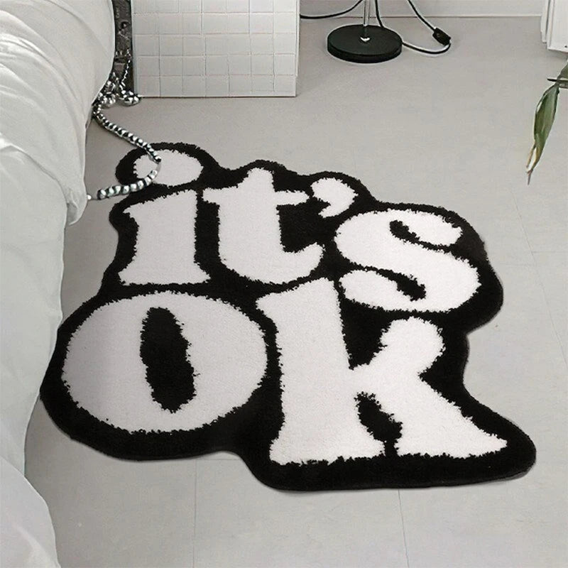 White and Black Tufted "It's ok" Quote Rug - TheRugGuy