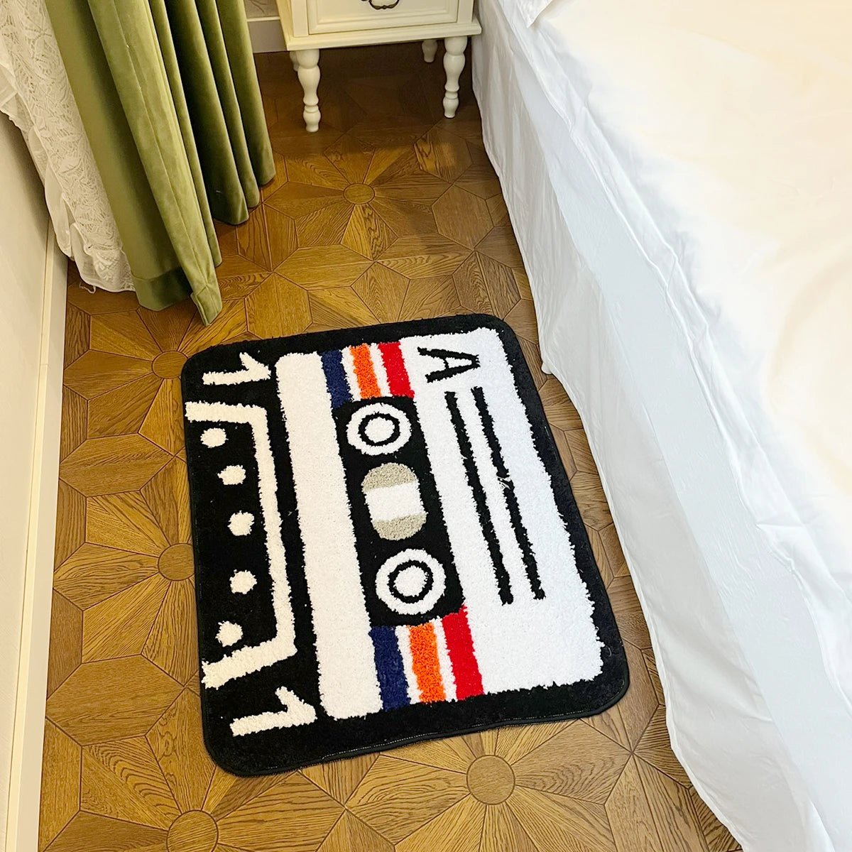 White and Black Tufted "Retro Cassette Tape" Rug - TheRugGuy