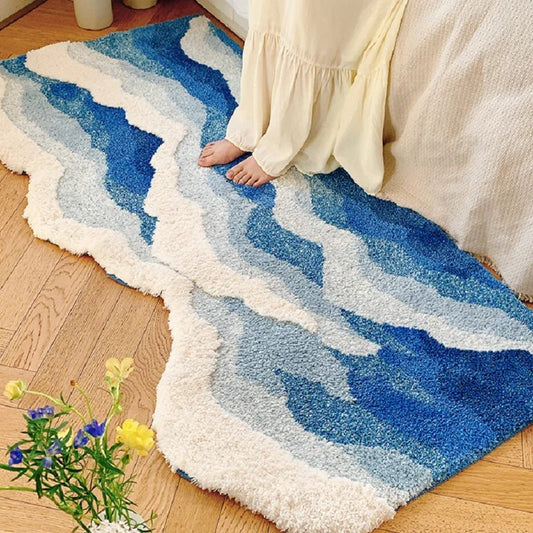 White and Blue Tufted "Ocean" Rug - TheRugGuy