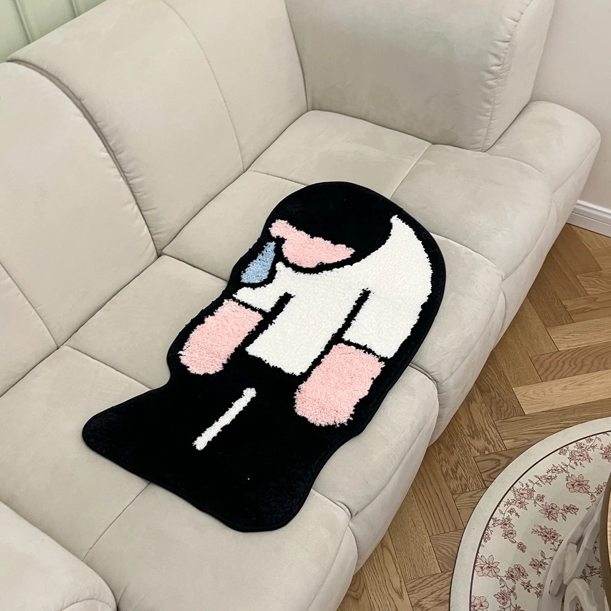 White and Pink Tufted Cartoon Rug - TheRugGuy