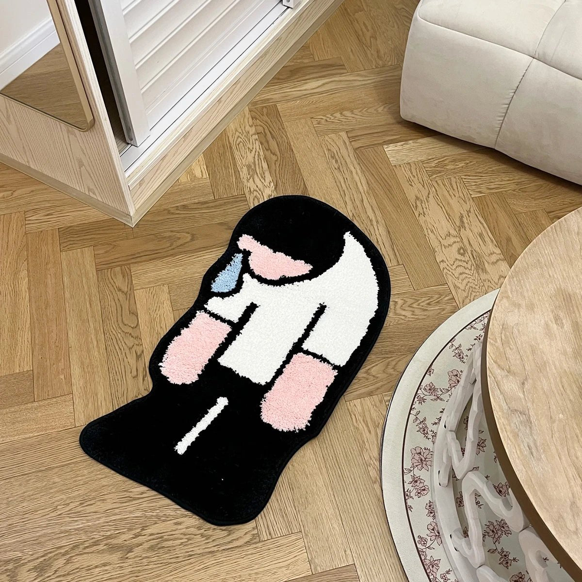 White and Pink Tufted Cartoon Rug - TheRugGuy