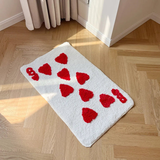 White and Red Tufted "8 of Hearts" Rug - TheRugGuy