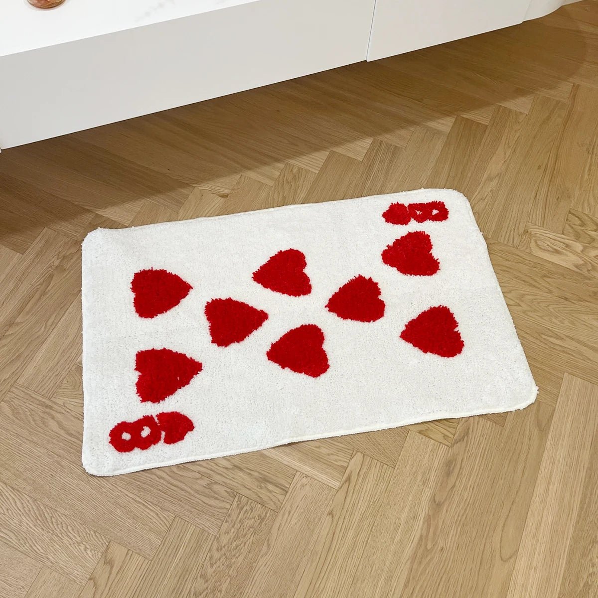 White and Red Tufted "8 of Hearts" Rug - TheRugGuy