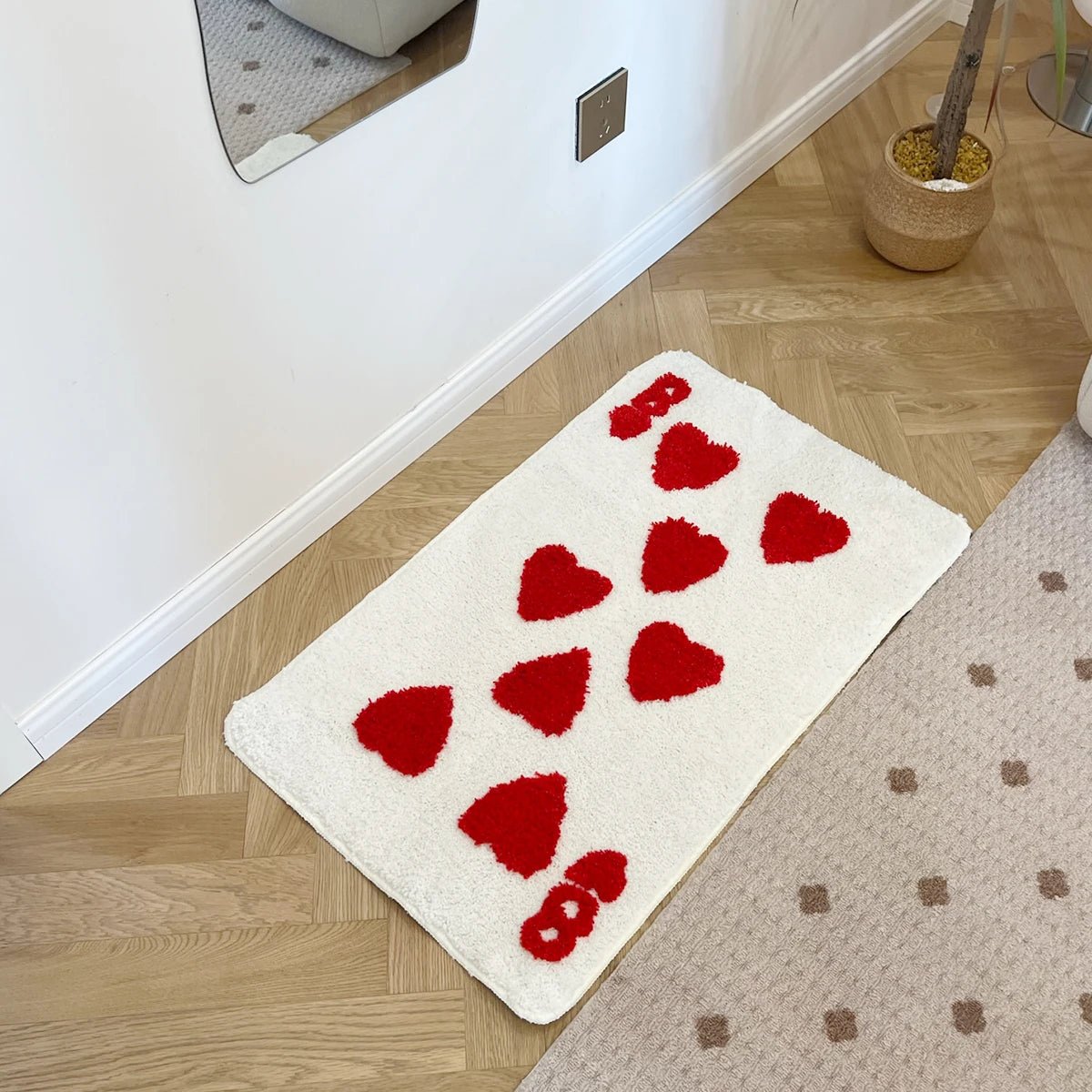 White and Red Tufted "8 of Hearts" Rug - TheRugGuy