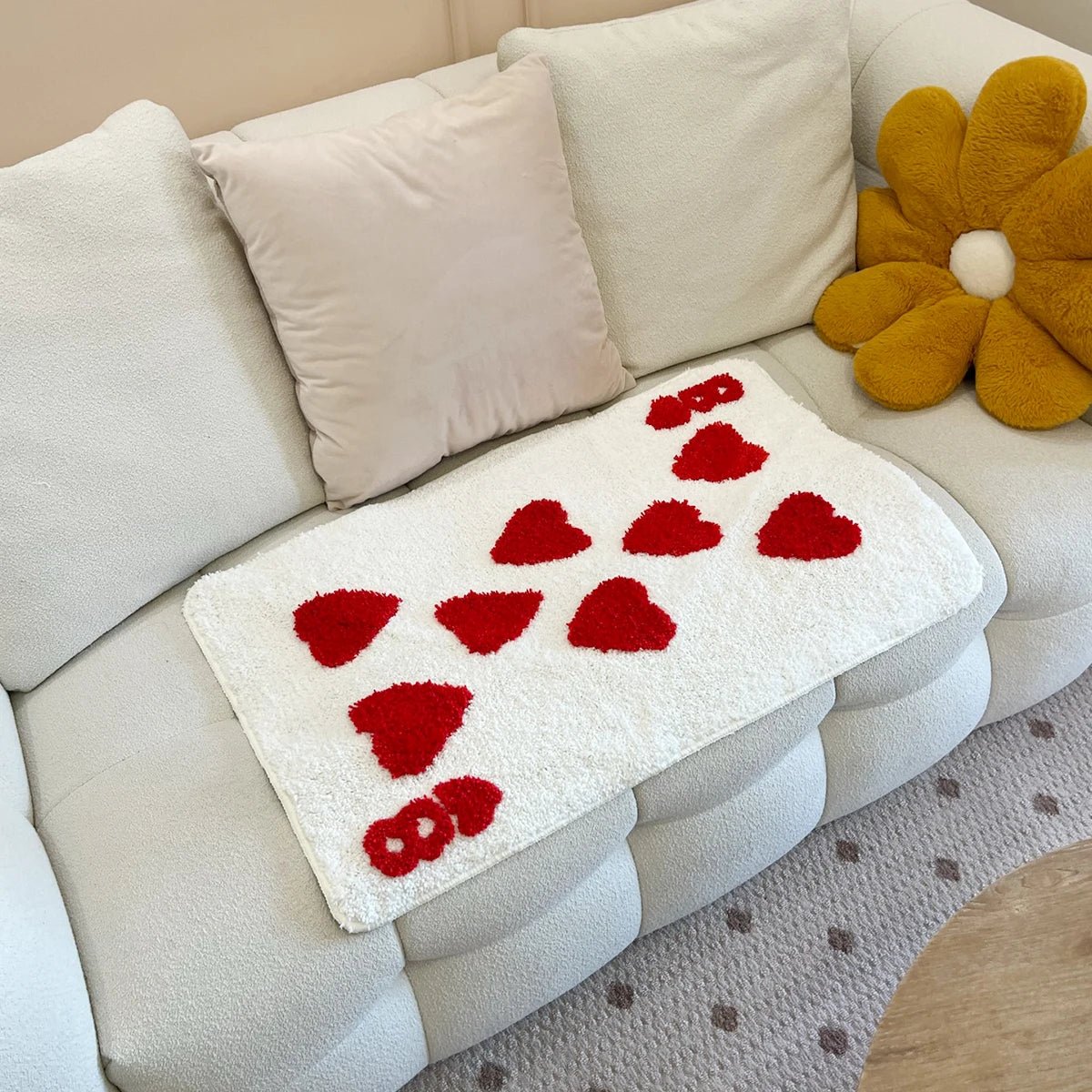 White and Red Tufted "8 of Hearts" Rug - TheRugGuy