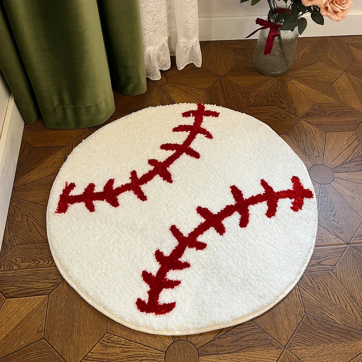 White and Red Tufted "Baseball" Rug - TheRugGuy