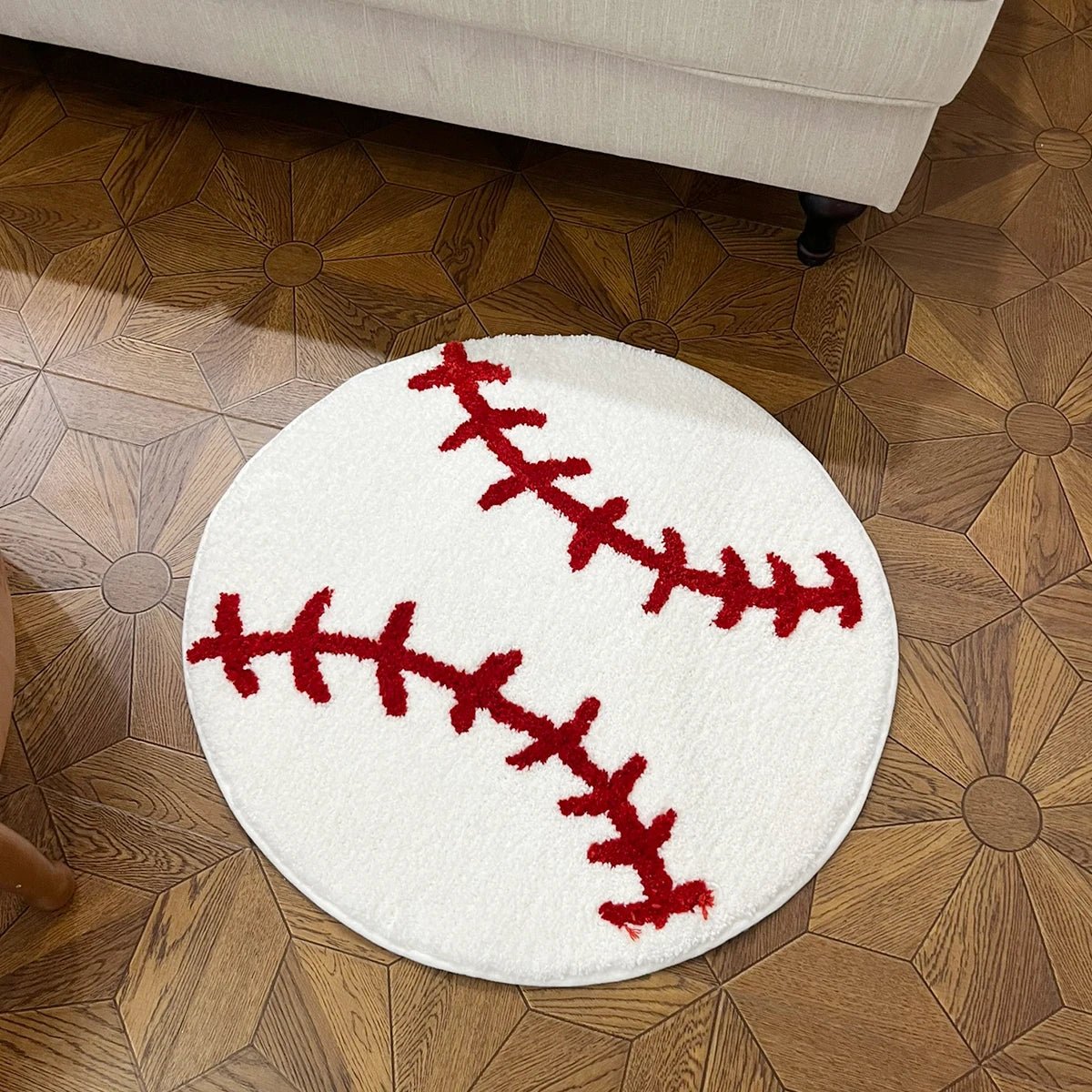 White and Red Tufted "Baseball" Rug - TheRugGuy