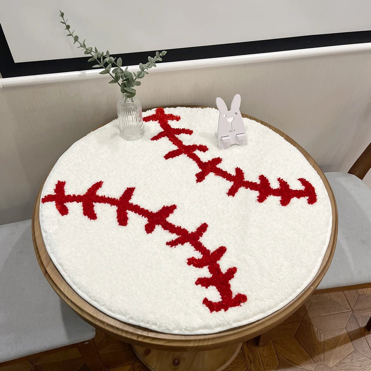 White and Red Tufted "Baseball" Rug - TheRugGuy