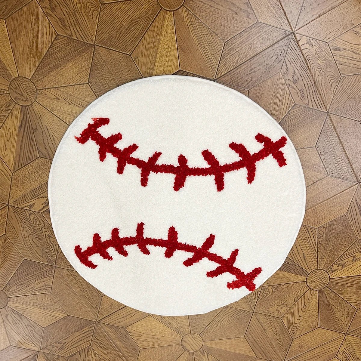 White and Red Tufted "Baseball" Rug - TheRugGuy