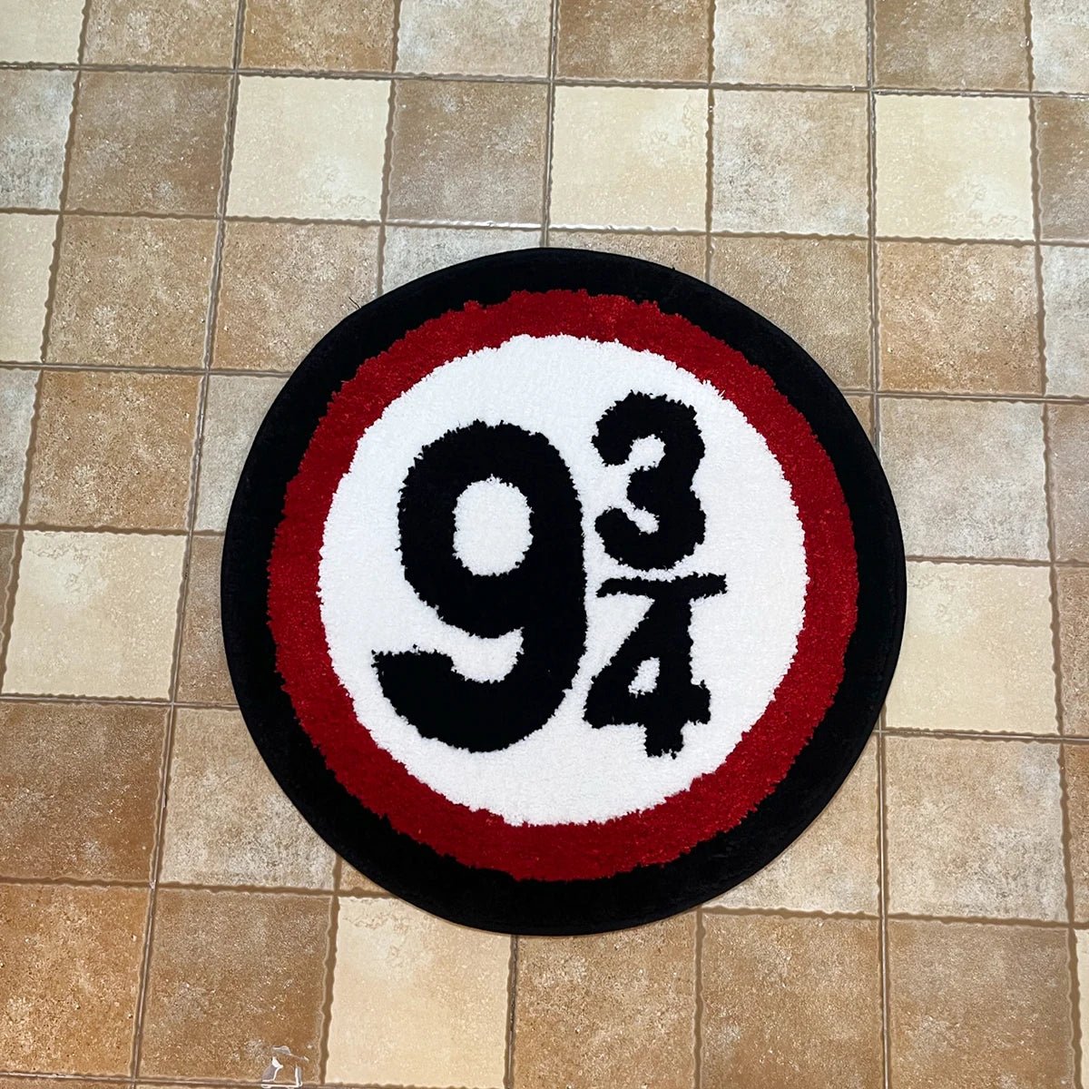 White and Red Tufted Harry Potter "9 and 3/4" Train Sign Rug - TheRugGuy