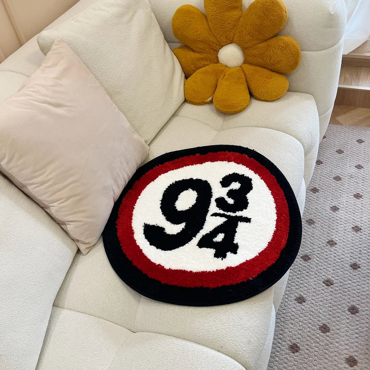 White and Red Tufted Harry Potter "9 and 3/4" Train Sign Rug - TheRugGuy