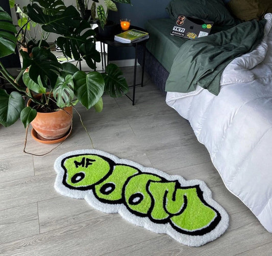 Green and White Tufted MF DOOM Rug