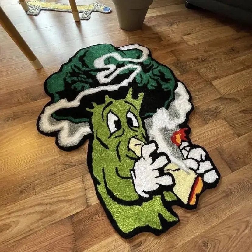 Green and White Tufted Stoned Broccoli Rug