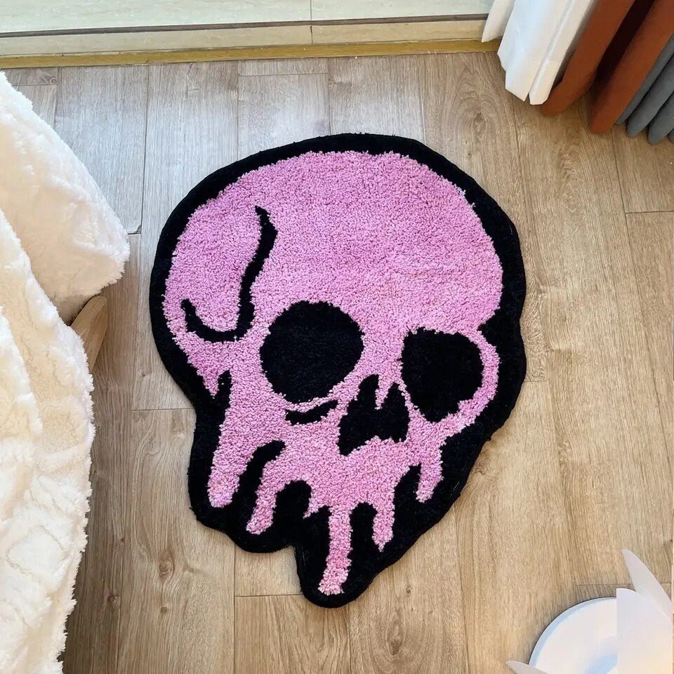 Pink Tufted Cartoon Skull Rug