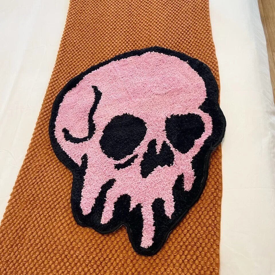 Pink Tufted Cartoon Skull Rug