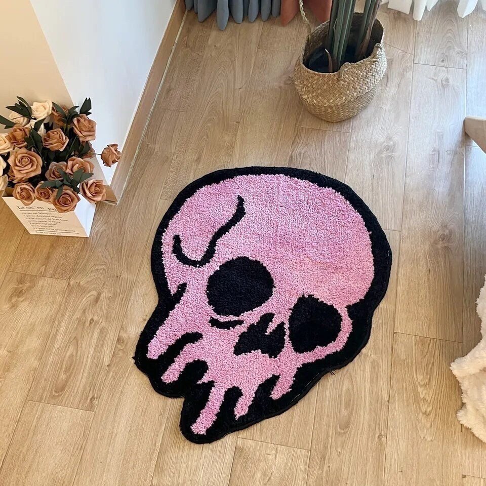 Pink Tufted Cartoon Skull Rug