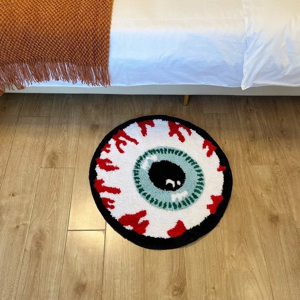 Red and White Tufted Evil Eye Rug