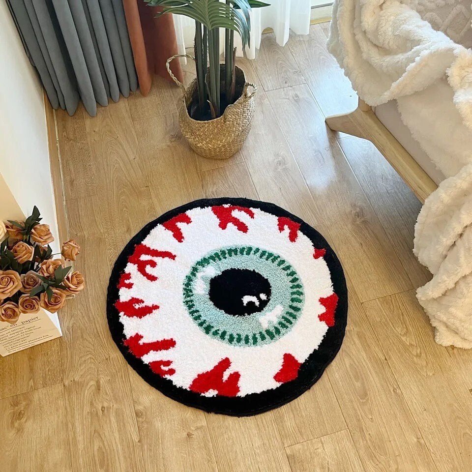 Red and White Tufted Evil Eye Rug