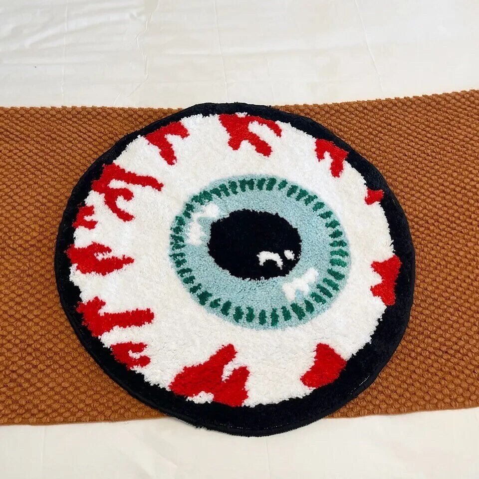 Red and White Tufted Evil Eye Rug