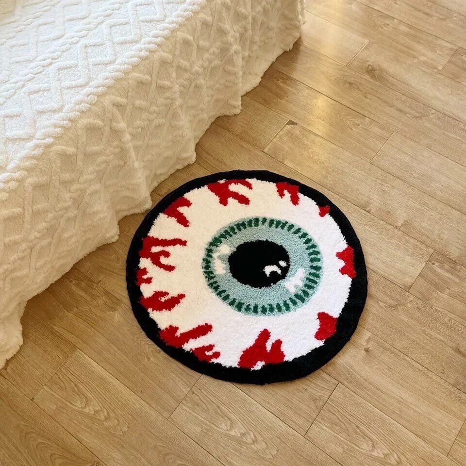 Red and White Tufted Evil Eye Rug