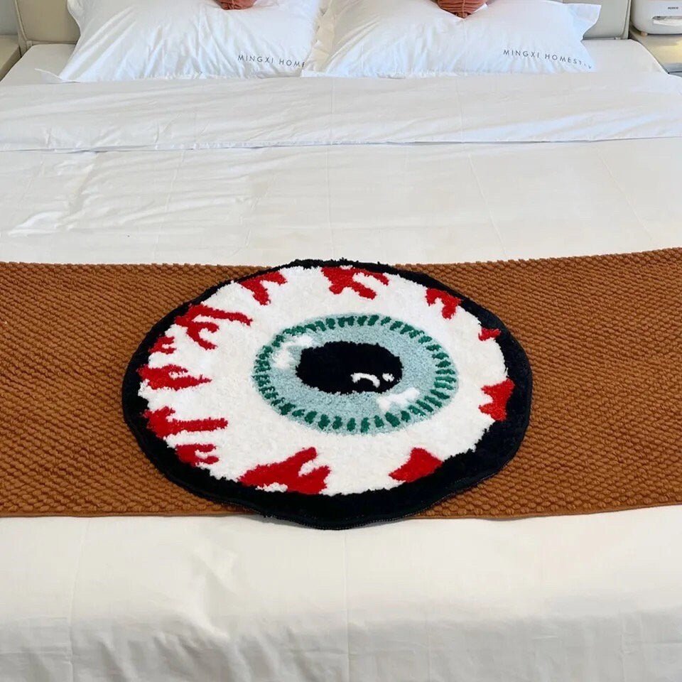 Red and White Tufted Evil Eye Rug