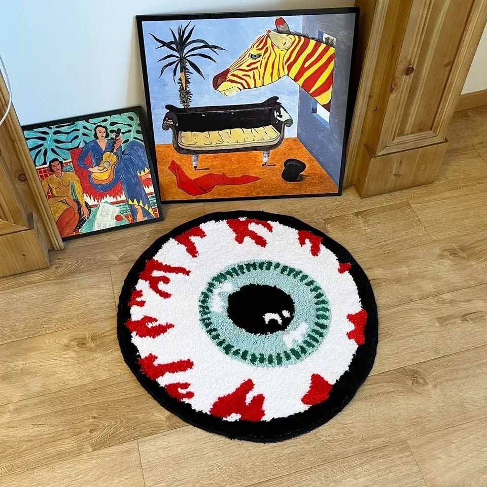 Red and White Tufted Evil Eye Rug